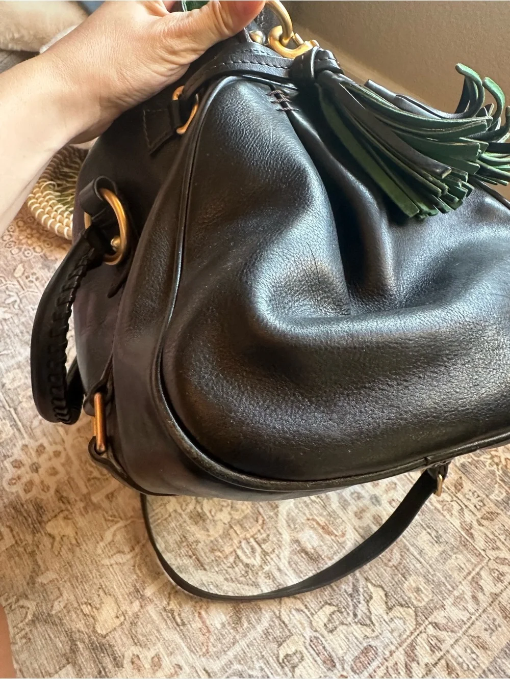 Dooney & Bourke Black Leather Satchel with Gold Hardware